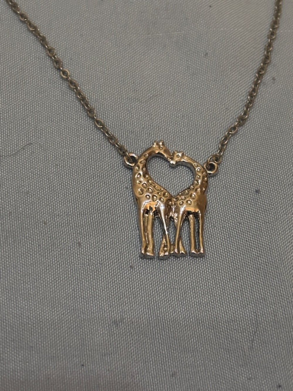 Silver-Tone Giraffe Heart Pendant Necklace